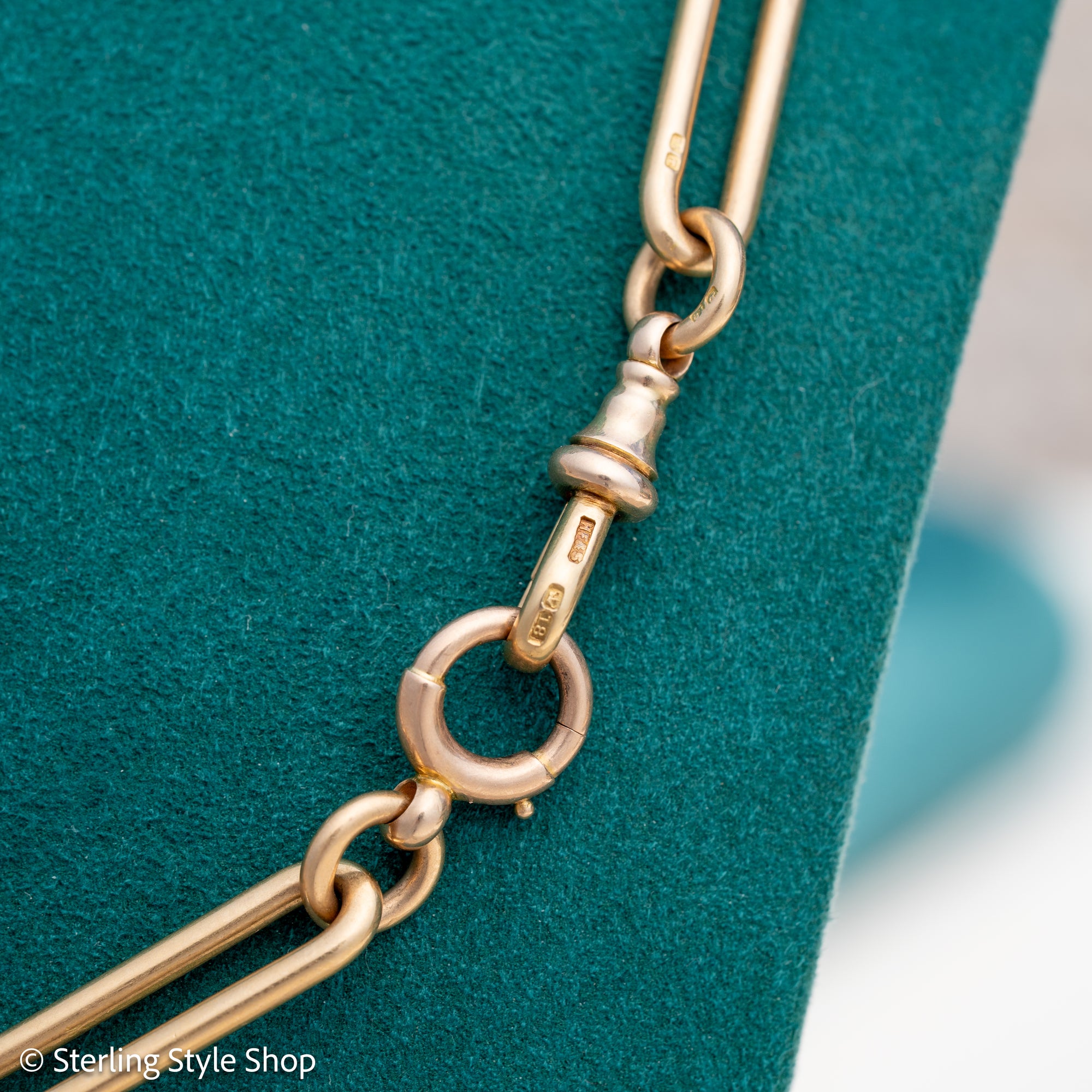 Antique 18k gold lovers knot necklace victorian birmingham 1884 trombone paperclip chain 58.11g