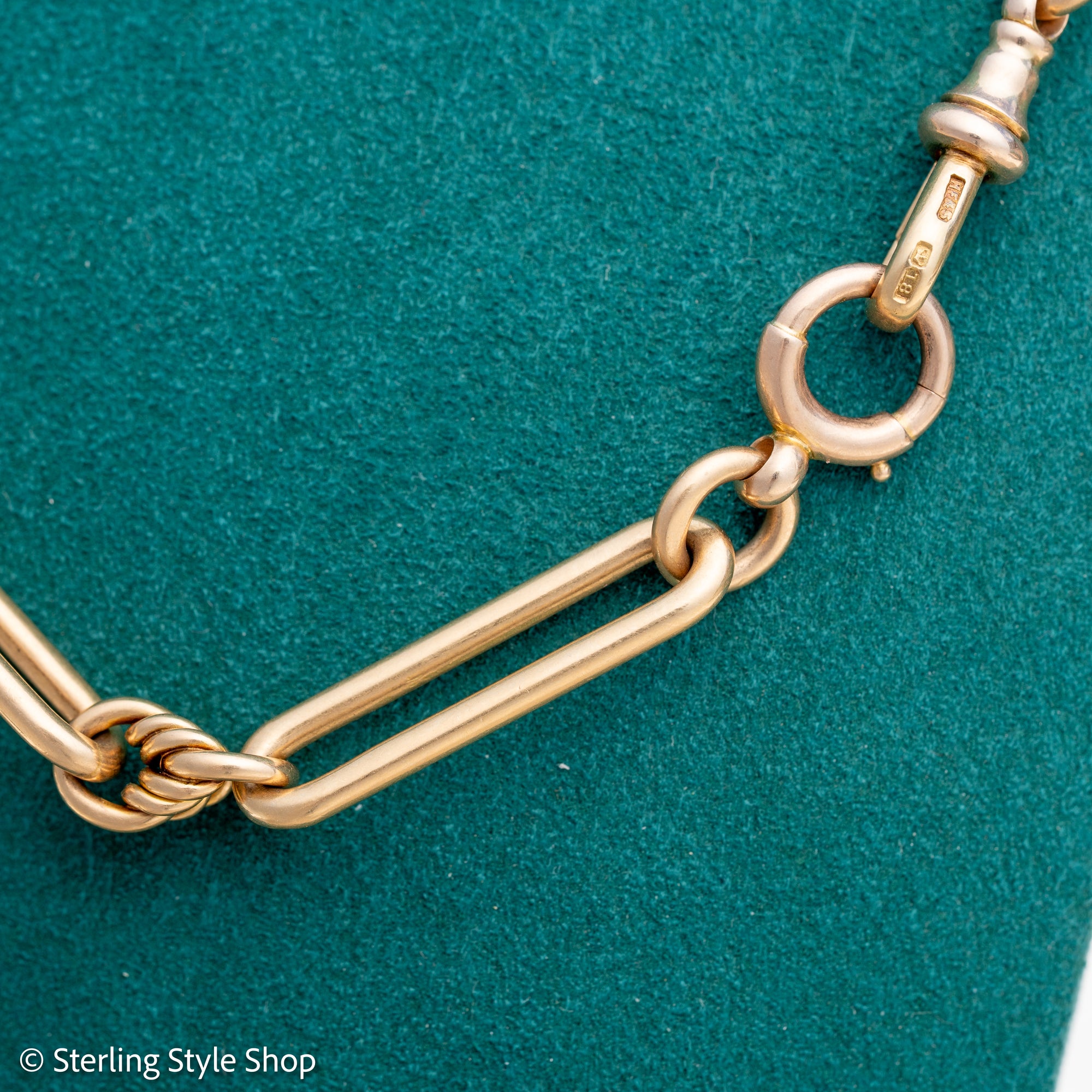 Antique 18k gold lovers knot necklace victorian birmingham 1884 trombone paperclip chain 58.11g