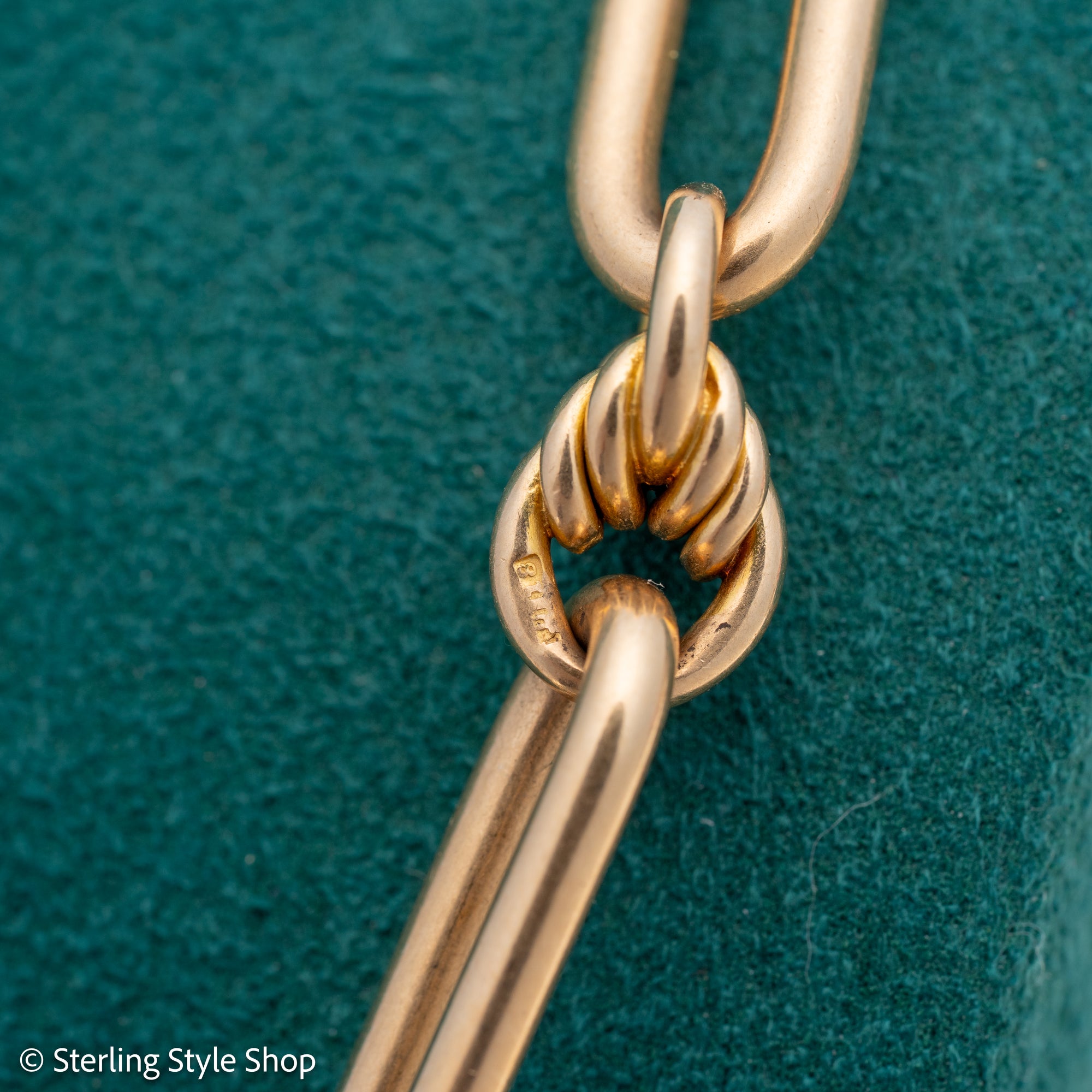 Antique 18k gold lovers knot necklace victorian birmingham 1884 trombone paperclip chain 58.11g
