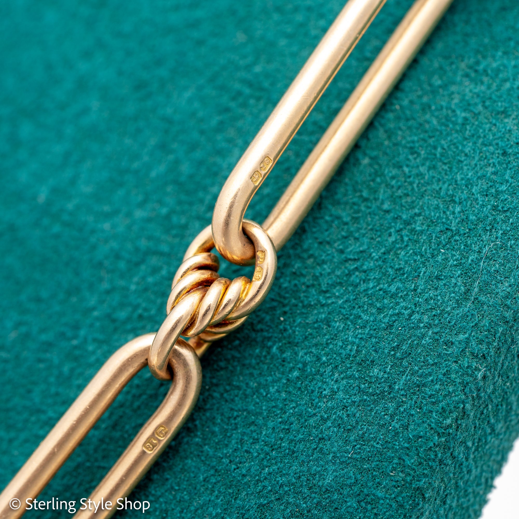 Antique 18k gold lovers knot necklace victorian birmingham 1884 trombone paperclip chain 58.11g