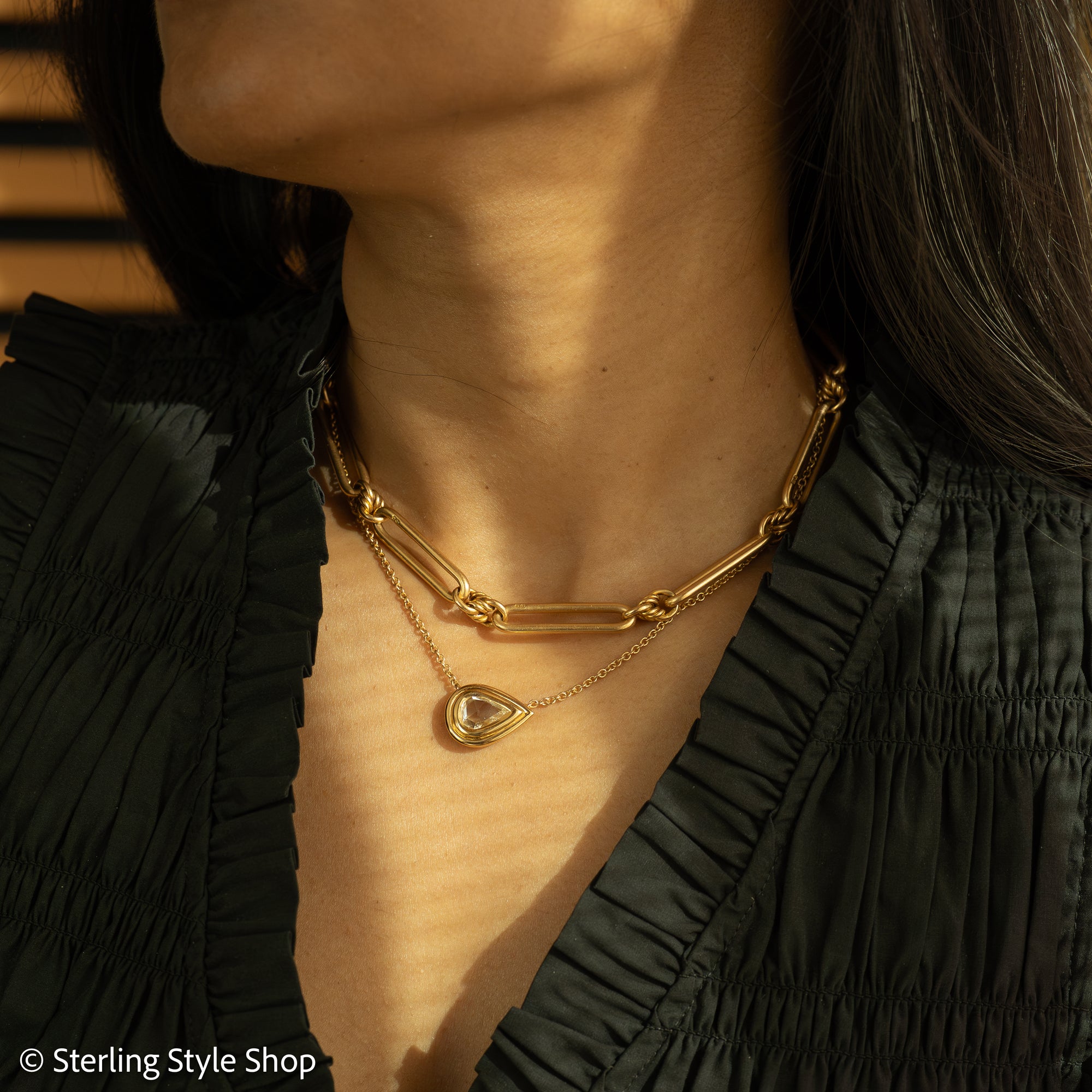 Antique 18k gold lovers knot necklace victorian birmingham 1884 trombone paperclip chain 58.11g