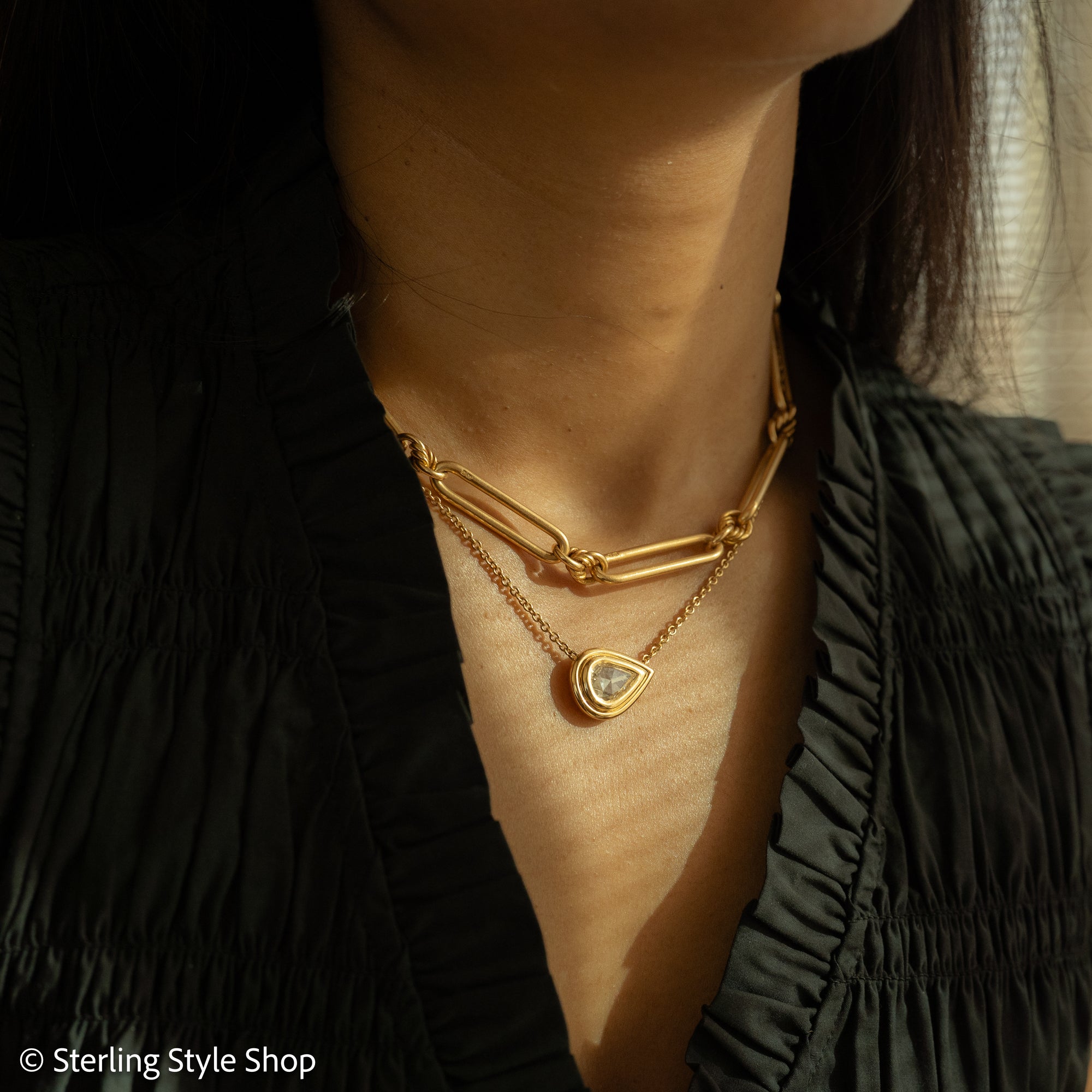 Antique 18k gold lovers knot necklace victorian birmingham 1884 trombone paperclip chain 58.11g