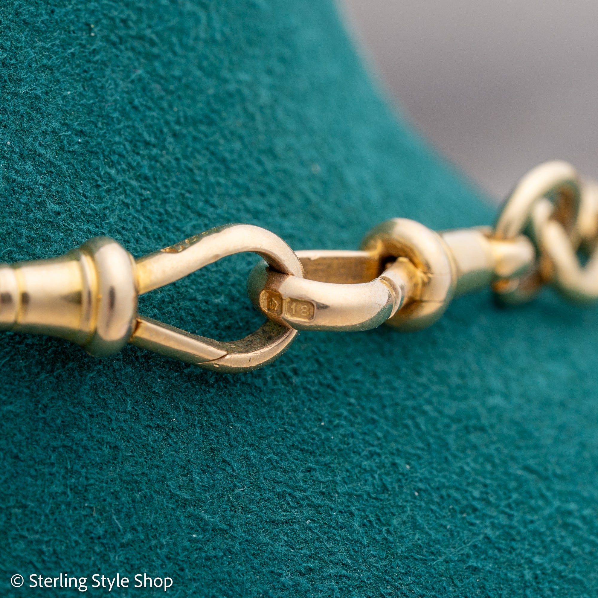 Antique 18K Gold Albert Watch Chain Necklace Birmingham 1913 T-Bar Dog Clasps