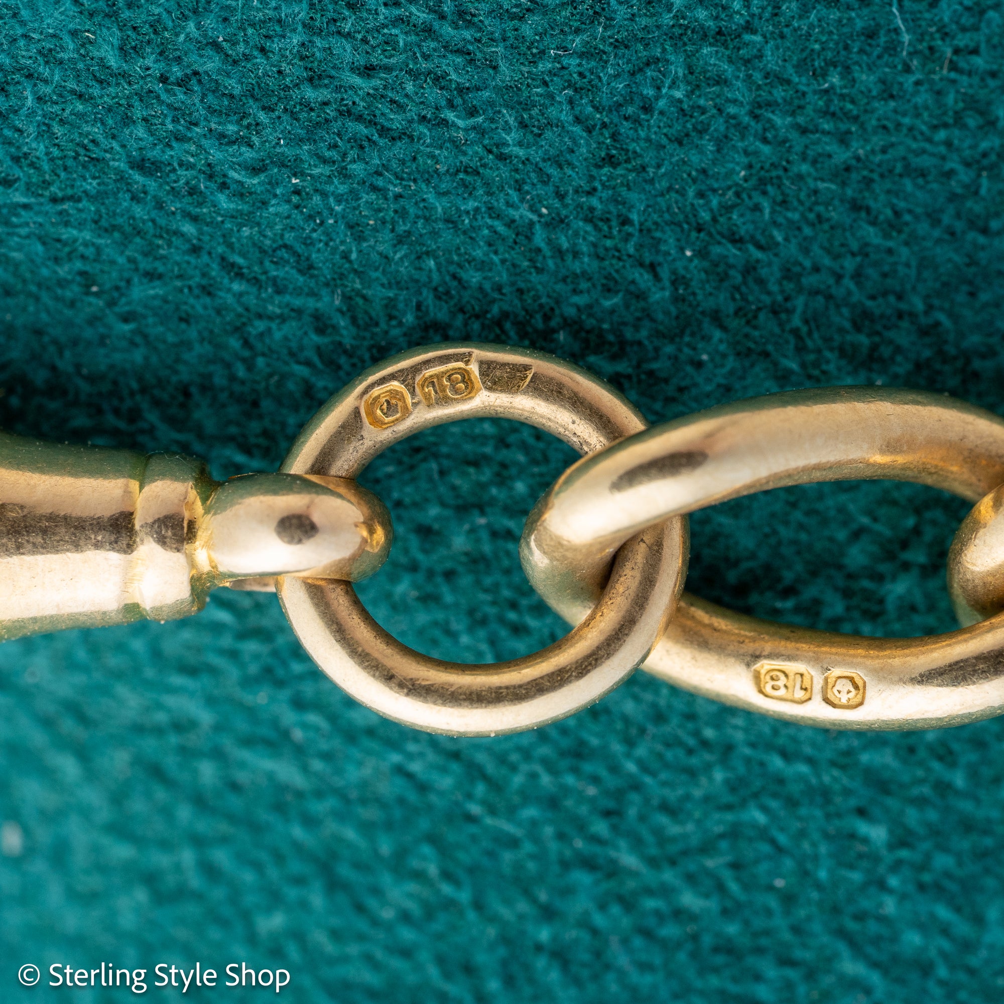 Antique 18K Gold Albert Watch Chain Necklace Birmingham 1913 T-Bar Dog Clasps