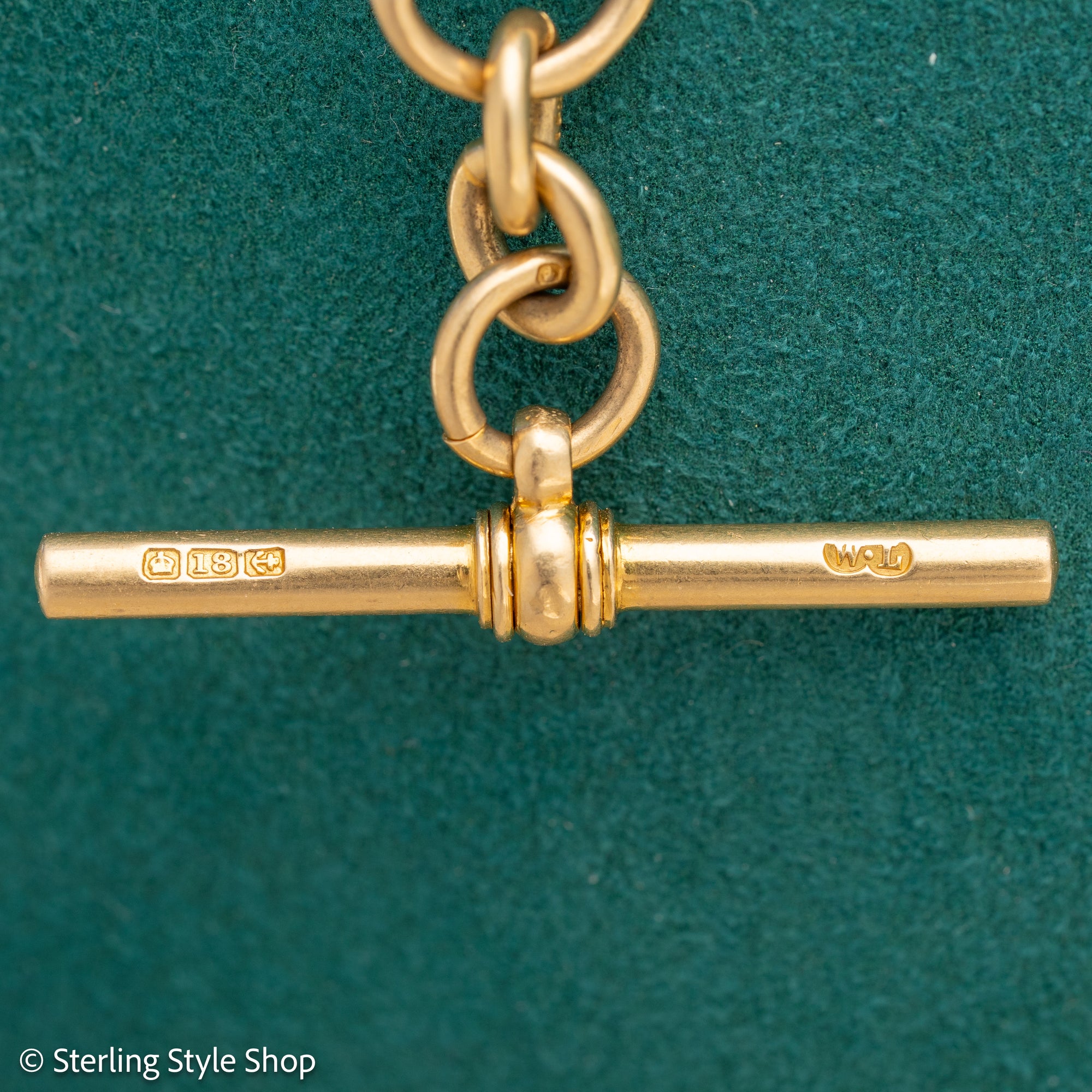 Antique 18K Gold Albert Watch Chain Necklace Birmingham 1913 T-Bar Dog Clasps