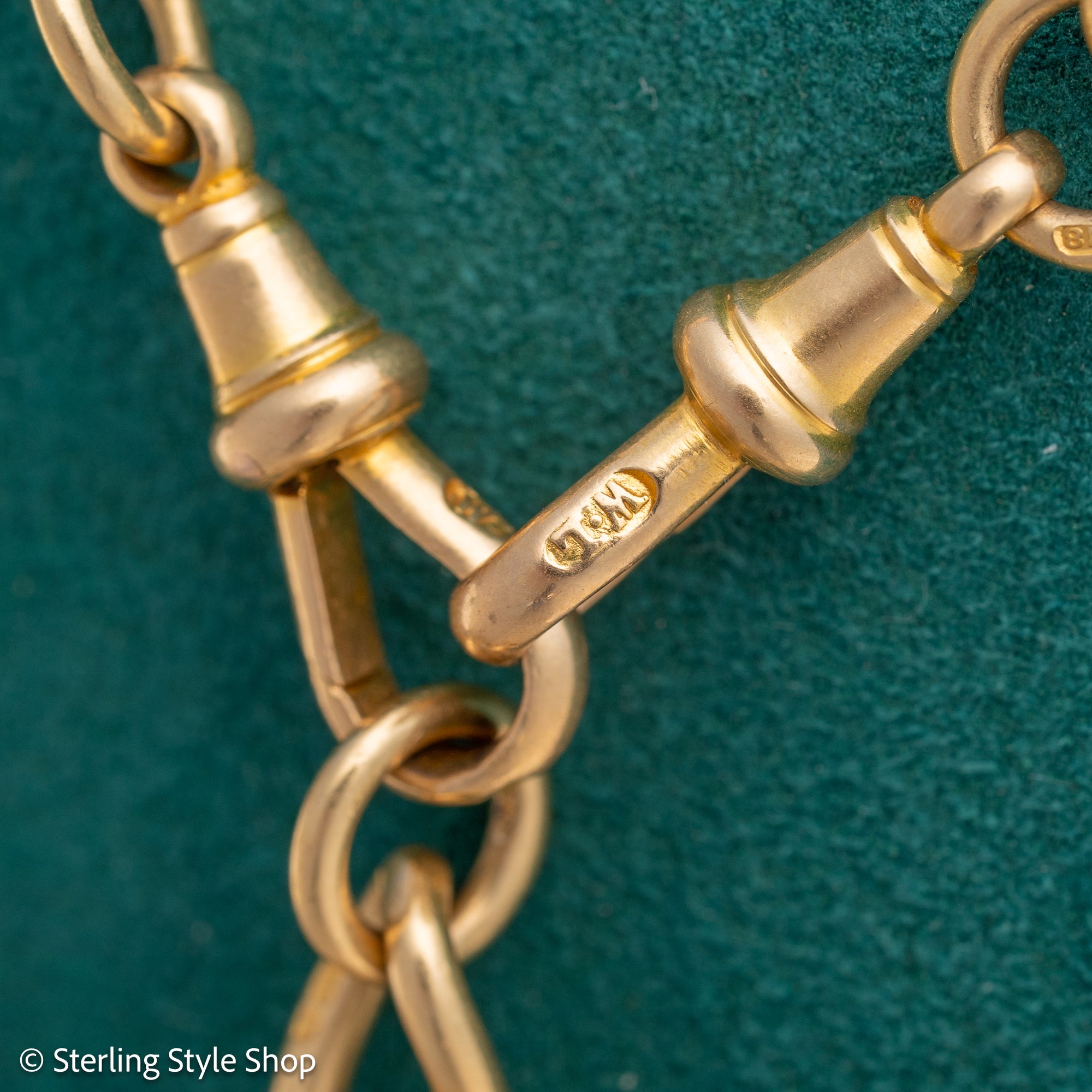 Antique 18K Gold Albert Watch Chain Necklace Birmingham 1913 T-Bar Dog Clasps
