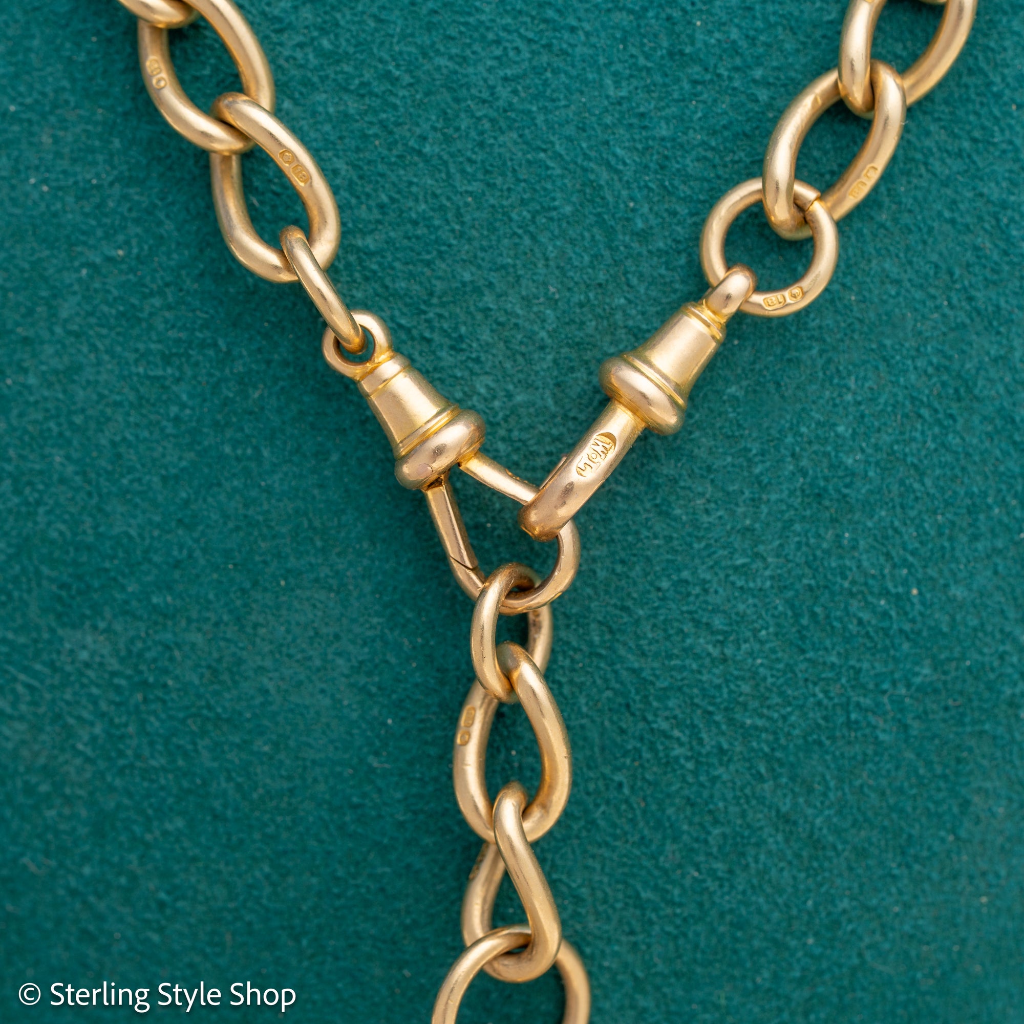 Antique 18K Gold Albert Watch Chain Necklace Birmingham 1913 T-Bar Dog Clasps