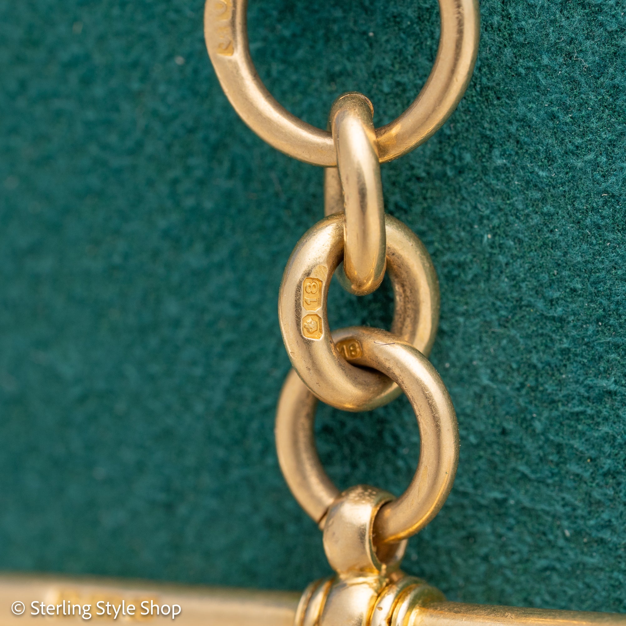 Antique 18K Gold Albert Watch Chain Necklace Birmingham 1913 T-Bar Dog Clasps