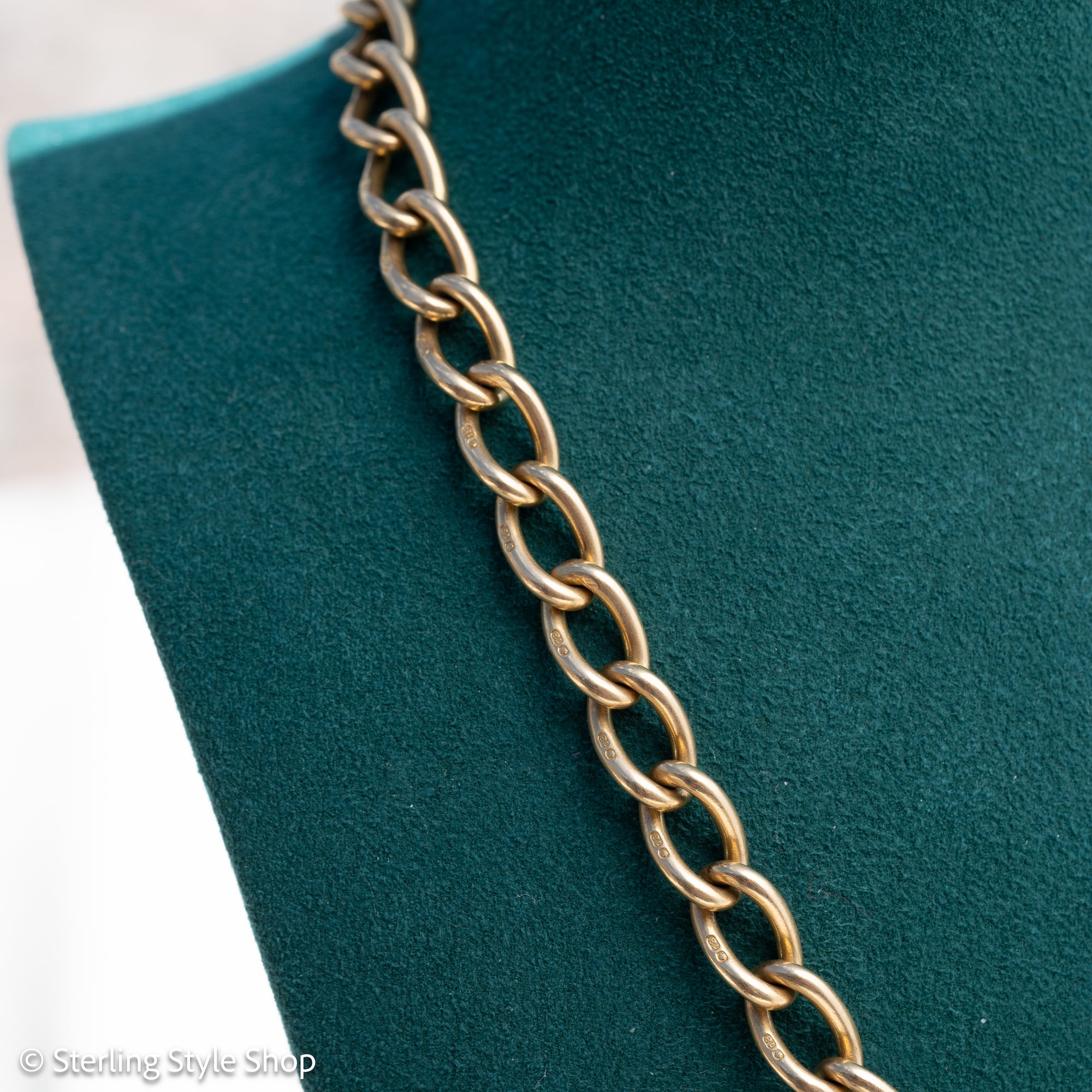 Antique 18K Gold Albert Watch Chain Necklace Birmingham 1913 T-Bar Dog Clasps