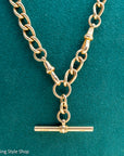 Antique 18K Gold Albert Watch Chain Necklace Birmingham 1913 T-Bar Dog Clasps