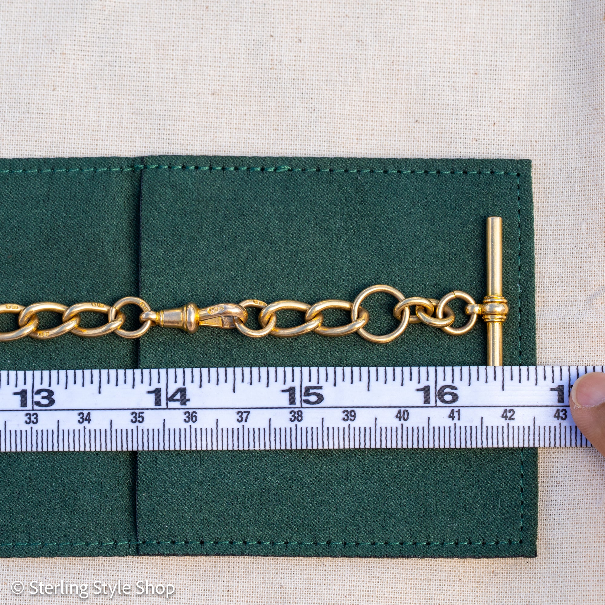 Antique 18K Gold Albert Watch Chain Necklace Birmingham 1913 T-Bar Dog Clasps