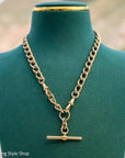 Antique 18K Gold Albert Watch Chain Necklace Birmingham 1913 T-Bar Dog Clasps