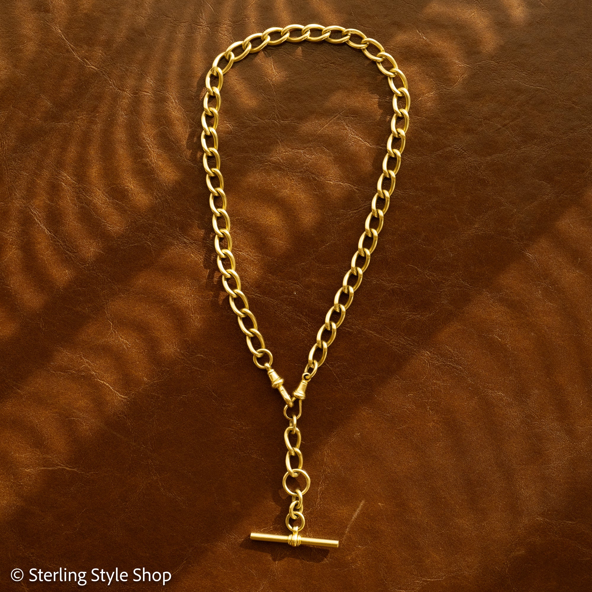 Antique 18K Gold Albert Watch Chain Necklace Birmingham 1913 T-Bar Dog Clasps