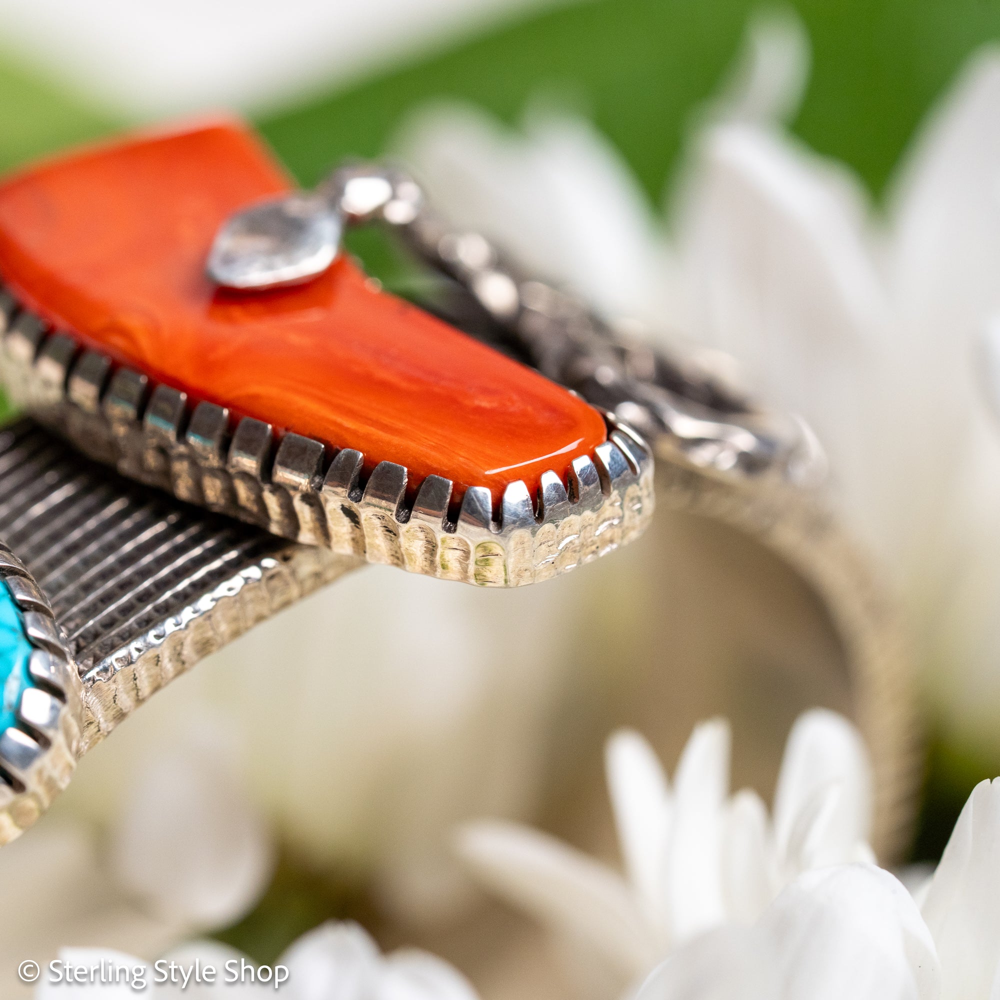 One-of-a-Kind Alvin Yellowhorse Diamondback Rattlesnake Cuff with Hand-Cut Lone Mountain Turquoise &amp; Red Coral