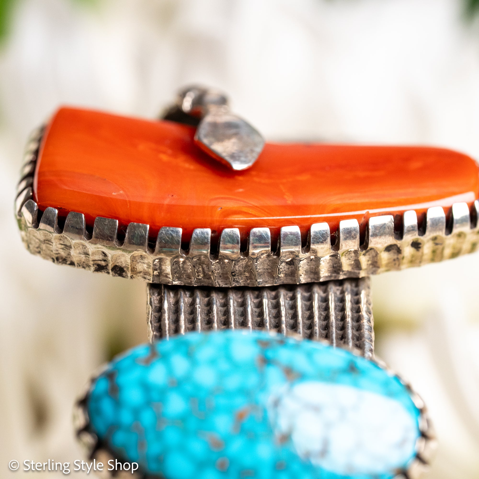 One-of-a-Kind Alvin Yellowhorse Diamondback Rattlesnake Cuff with Hand-Cut Lone Mountain Turquoise &amp; Red Coral