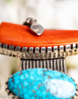 One-of-a-Kind Alvin Yellowhorse Diamondback Rattlesnake Cuff with Hand-Cut Lone Mountain Turquoise & Red Coral