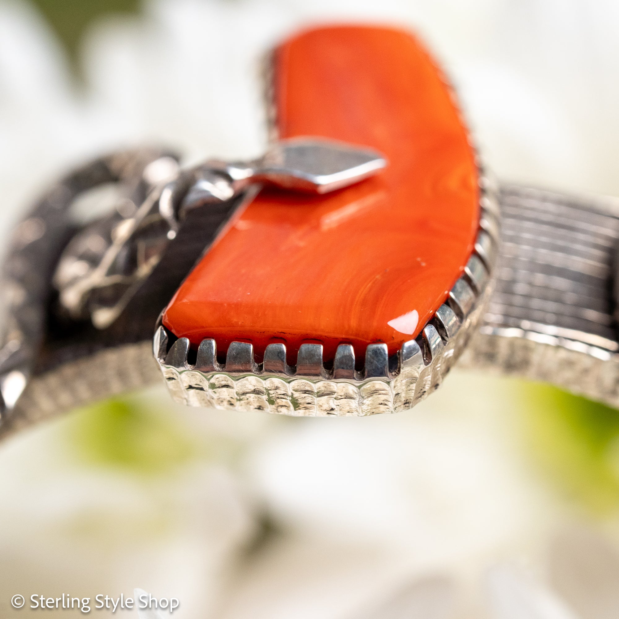 One-of-a-Kind Alvin Yellowhorse Diamondback Rattlesnake Cuff with Hand-Cut Lone Mountain Turquoise &amp; Red Coral