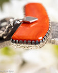 One-of-a-Kind Alvin Yellowhorse Diamondback Rattlesnake Cuff with Hand-Cut Lone Mountain Turquoise & Red Coral