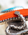 One-of-a-Kind Alvin Yellowhorse Diamondback Rattlesnake Cuff with Hand-Cut Lone Mountain Turquoise & Red Coral