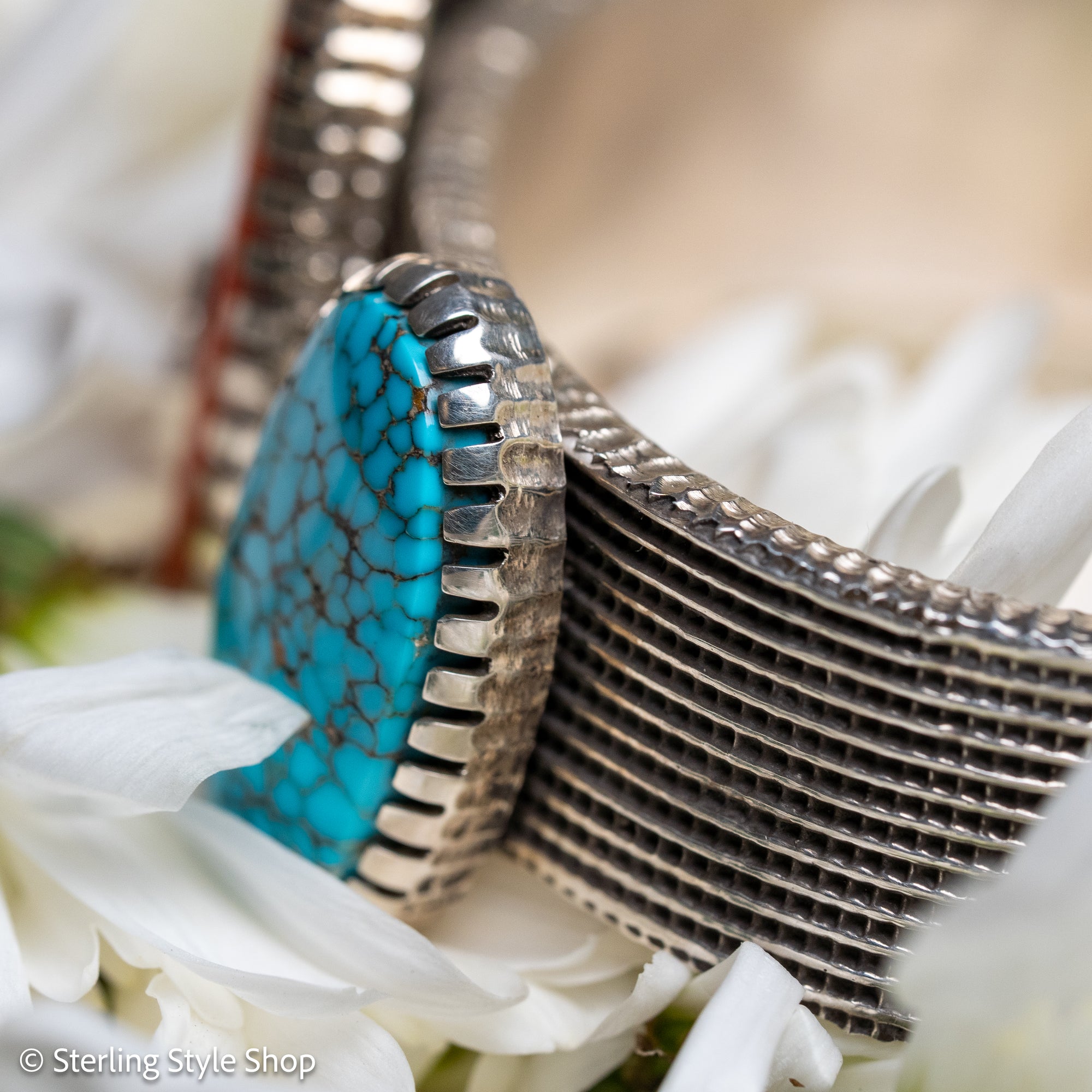 One-of-a-Kind Alvin Yellowhorse Diamondback Rattlesnake Cuff with Hand-Cut Lone Mountain Turquoise &amp; Red Coral