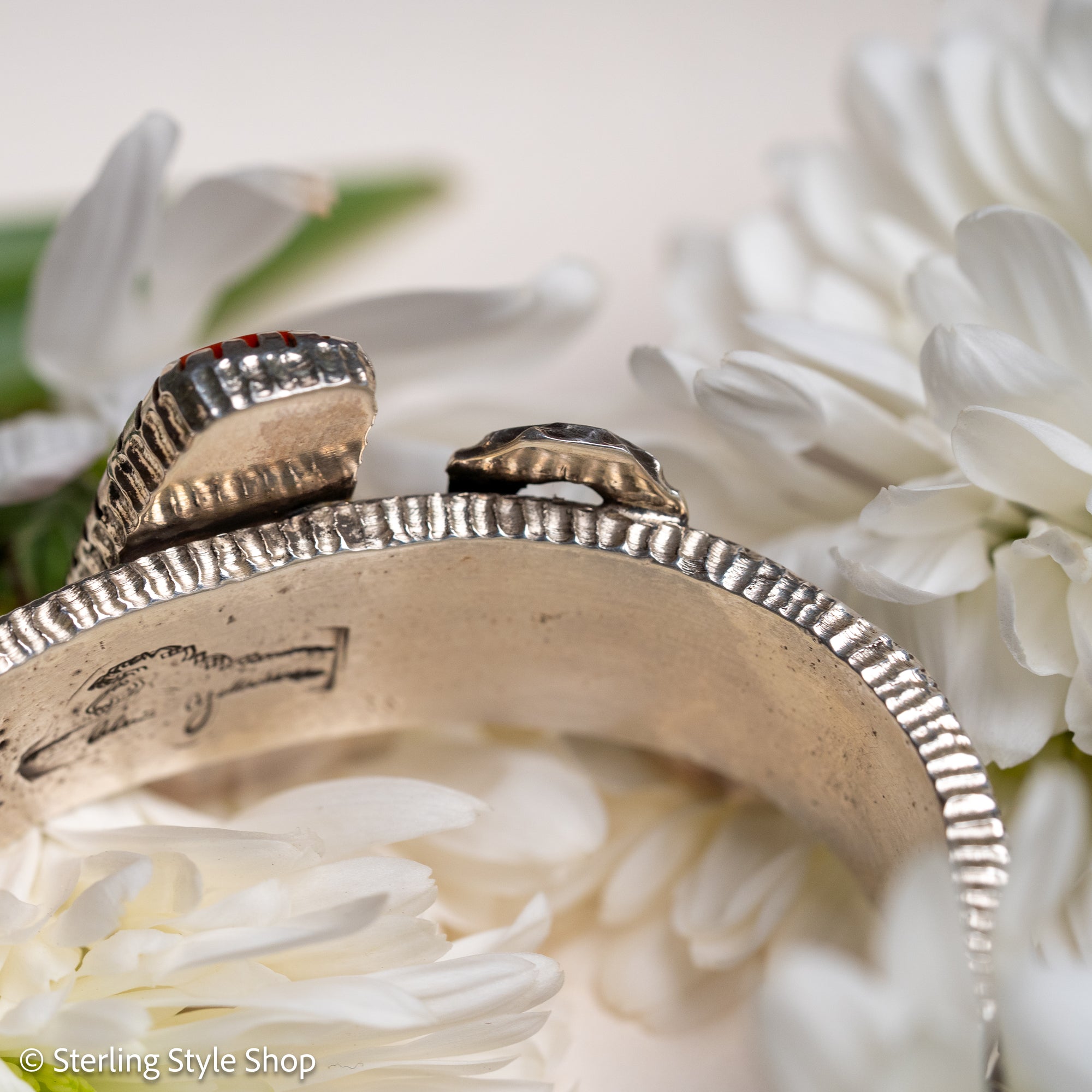 One-of-a-Kind Alvin Yellowhorse Diamondback Rattlesnake Cuff with Hand-Cut Lone Mountain Turquoise &amp; Red Coral