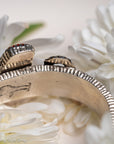 One-of-a-Kind Alvin Yellowhorse Diamondback Rattlesnake Cuff with Hand-Cut Lone Mountain Turquoise & Red Coral