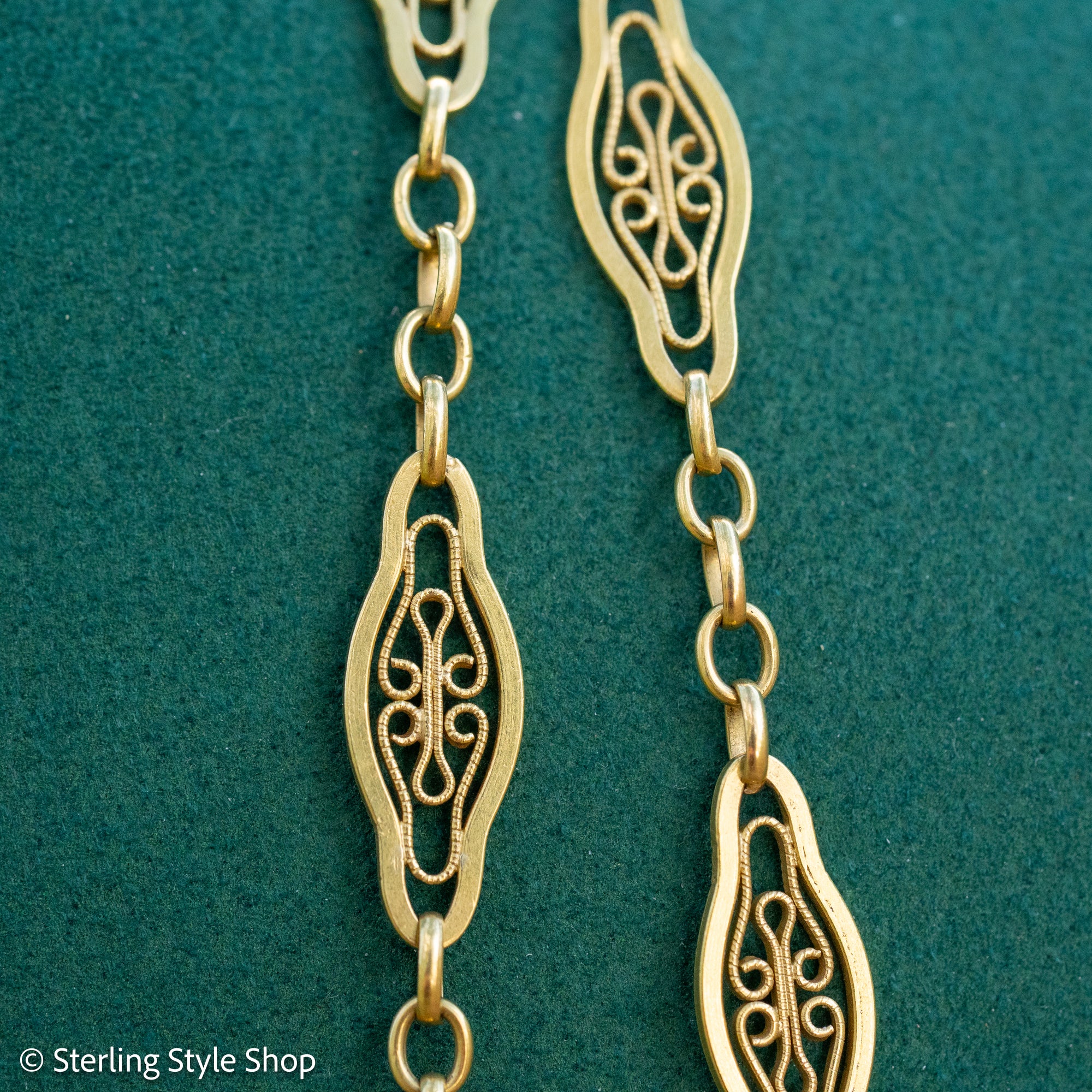 Antique French 18K Gold Long Filigree Chain Necklace 50 Inch