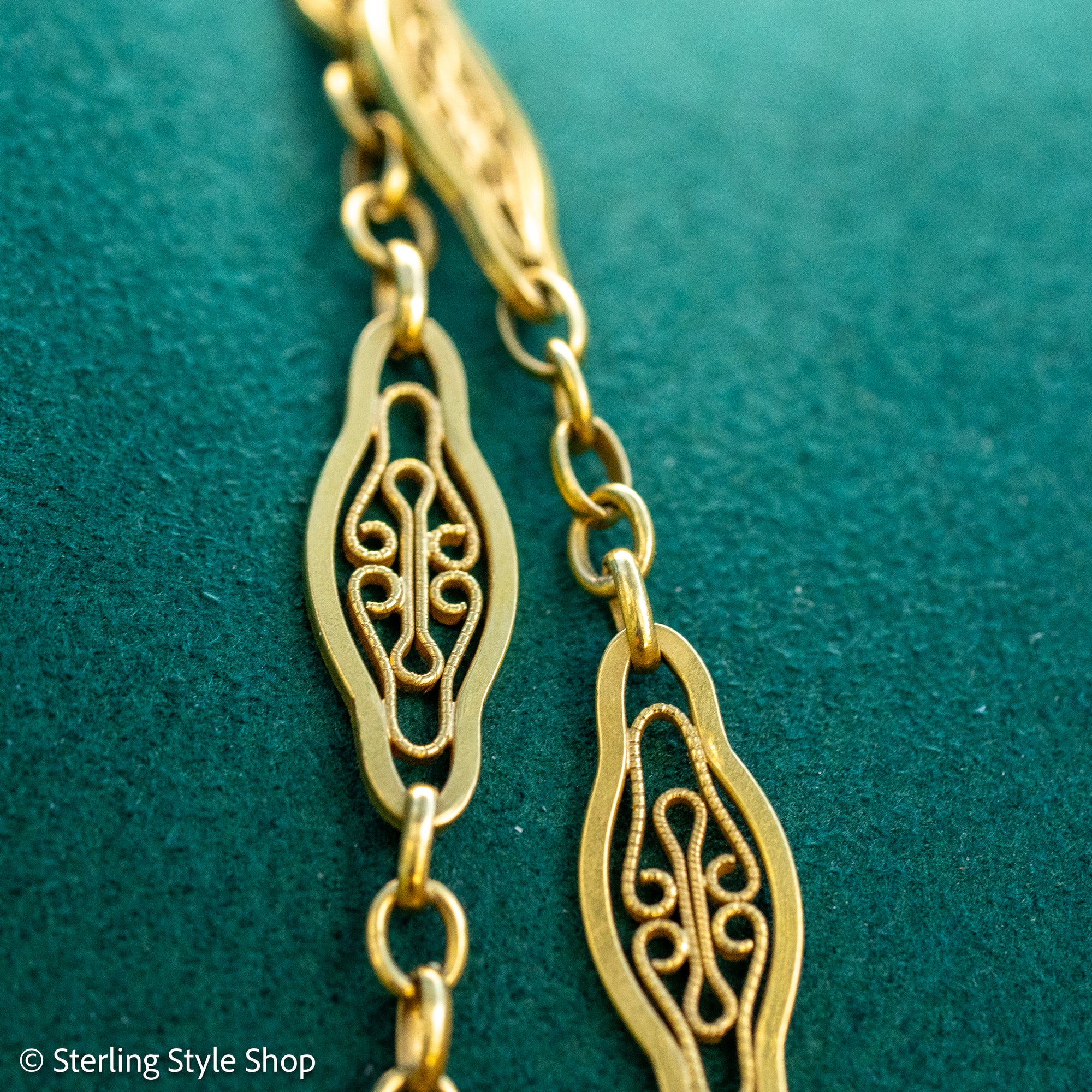 Antique French 18K Gold Long Filigree Chain Necklace 50 Inch