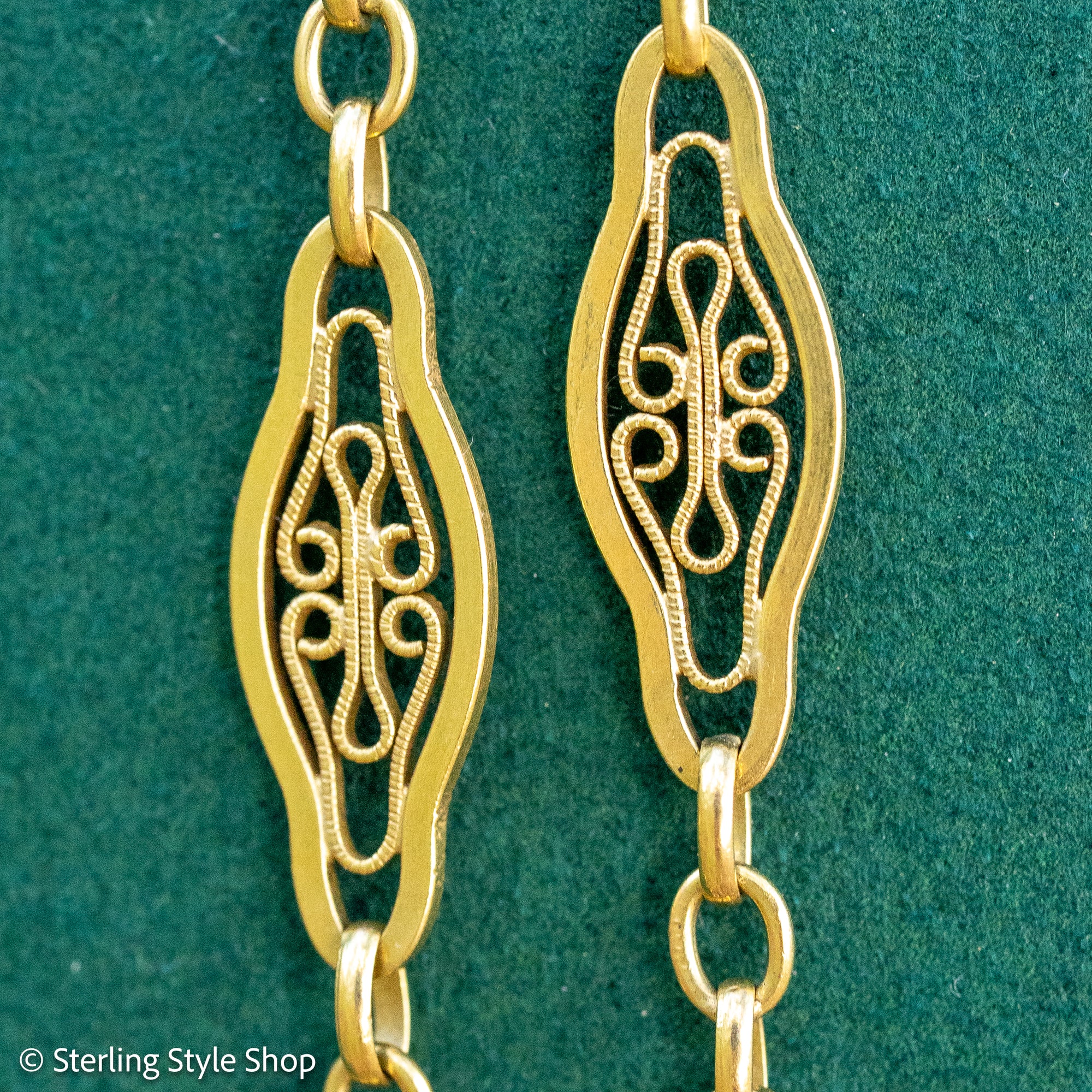Antique French 18K Gold Long Filigree Chain Necklace 50 Inch