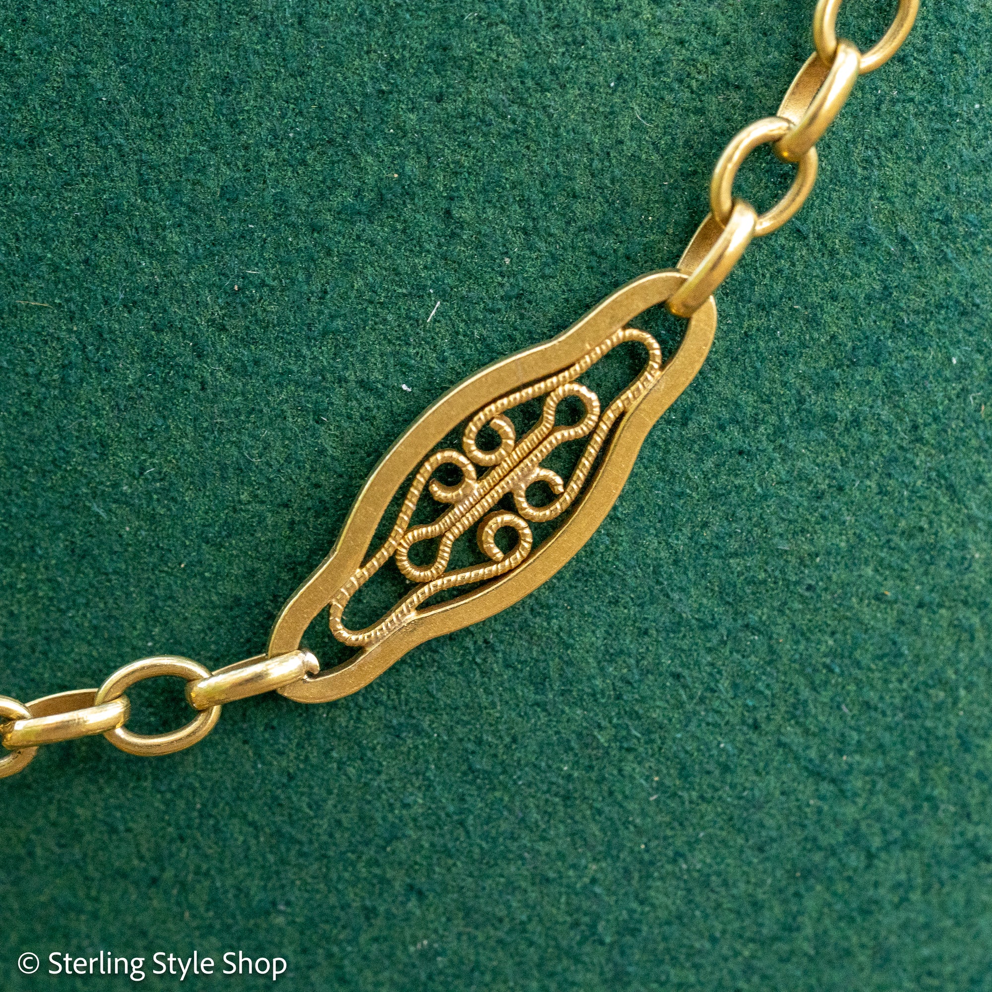 Antique French 18K Gold Long Filigree Chain Necklace 50 Inch