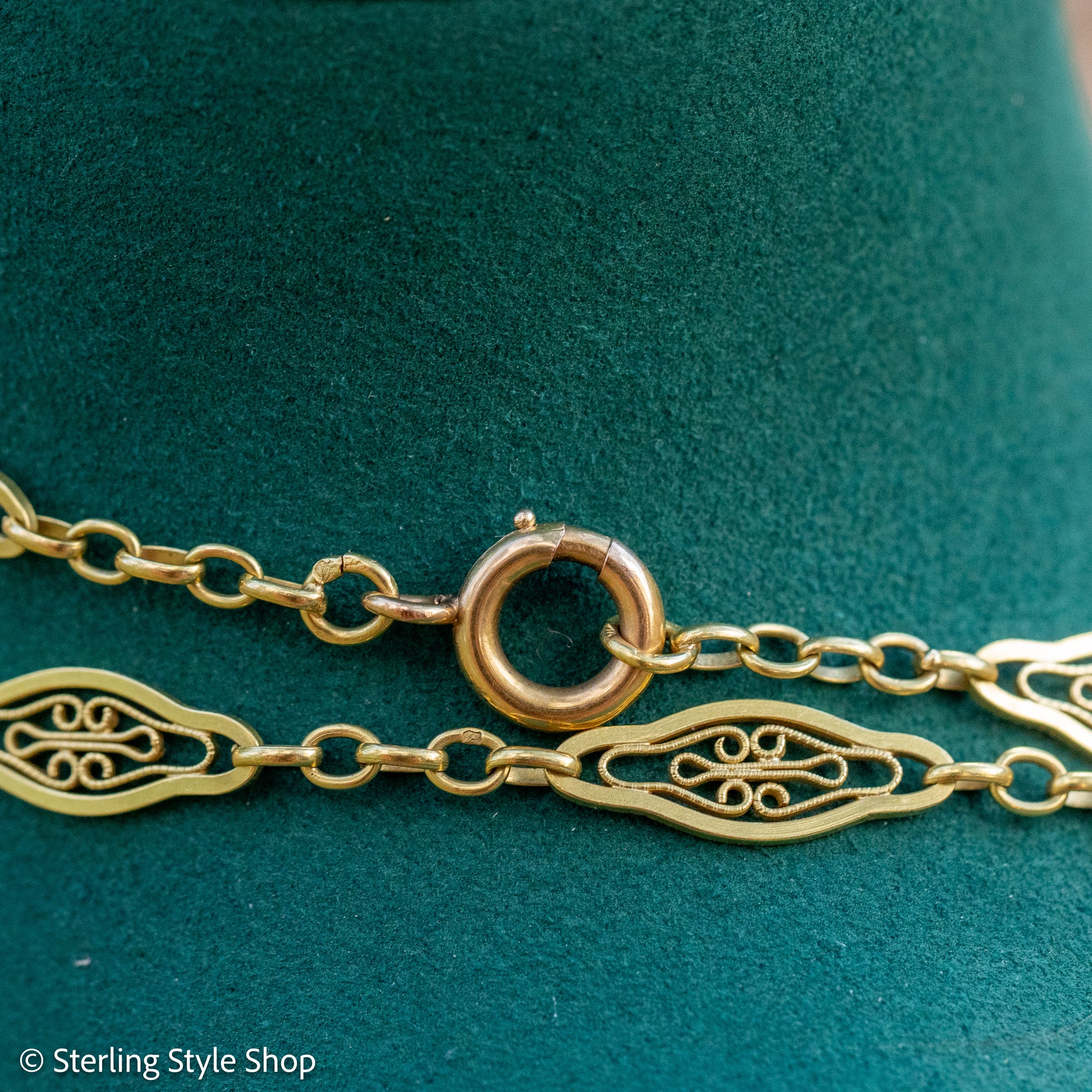 Antique French 18K Gold Long Filigree Chain Necklace 50 Inch