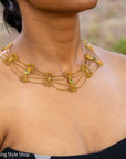 Vintage 14K Gold Festoon Collar Necklace with Peridot & Pearls | XRF Tested | Fine Jewelry