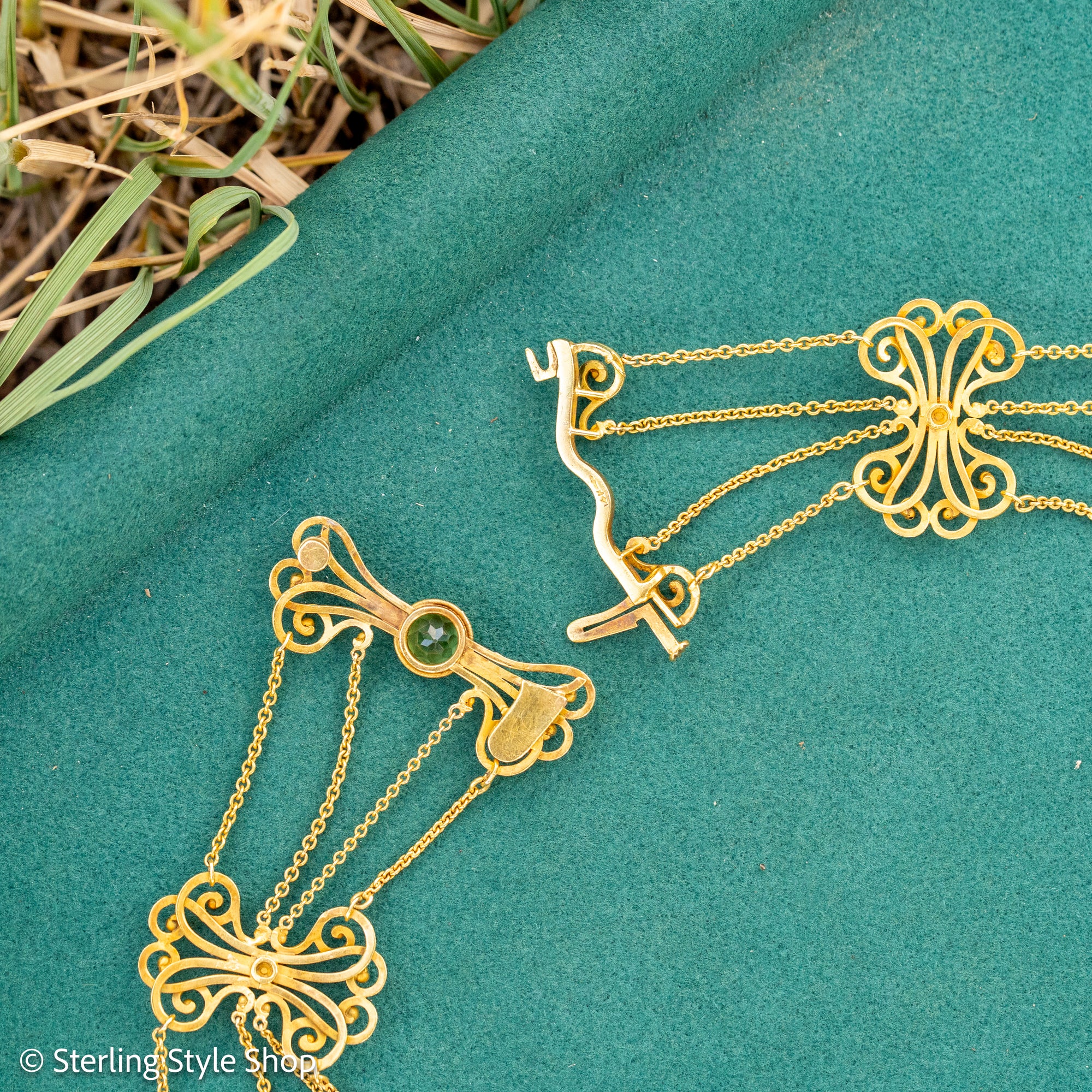 Vintage 14K Gold Festoon Collar Necklace with Peridot &amp; Pearls | XRF Tested | Fine Jewelry