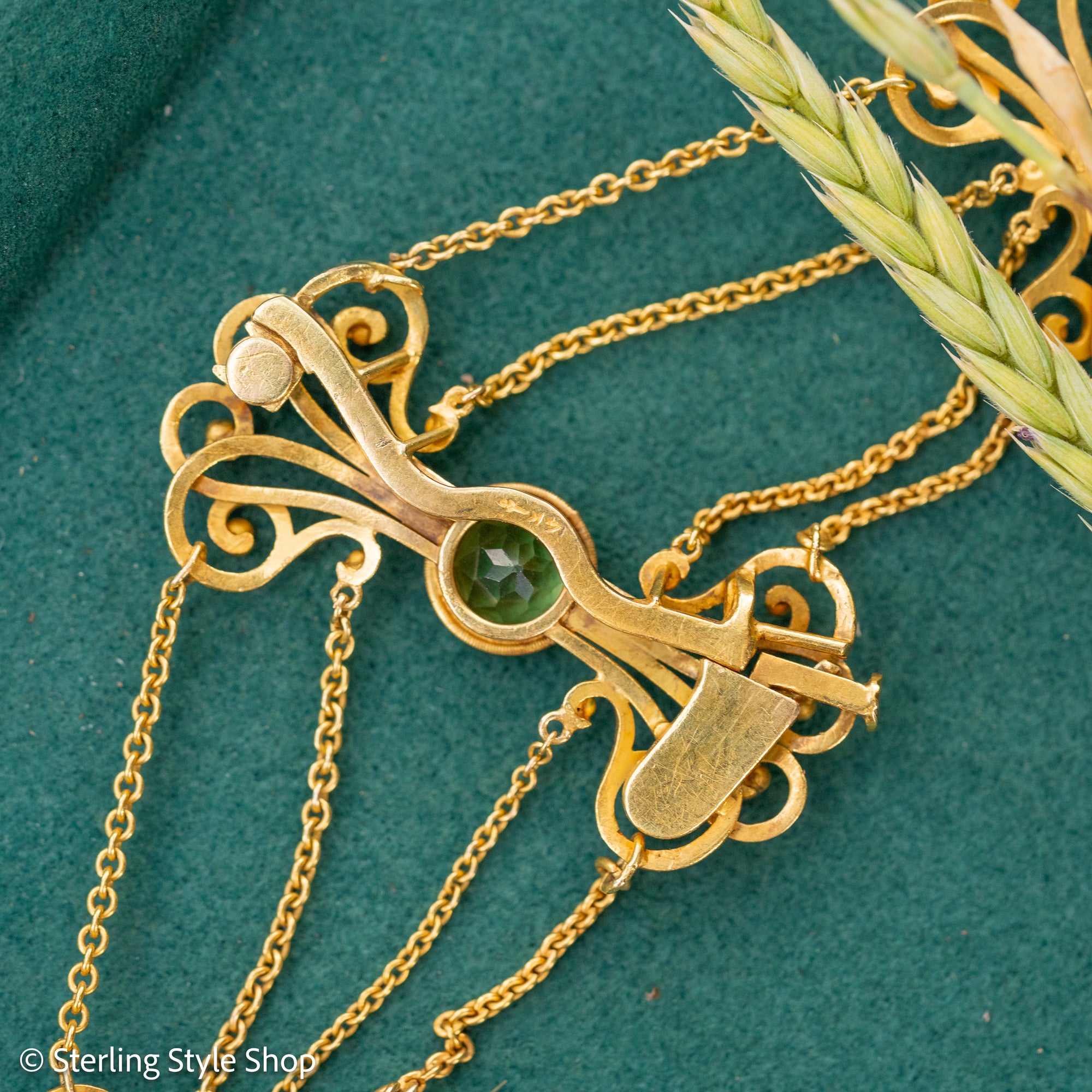 Vintage 14K Gold Festoon Collar Necklace with Peridot &amp; Pearls | XRF Tested | Fine Jewelry