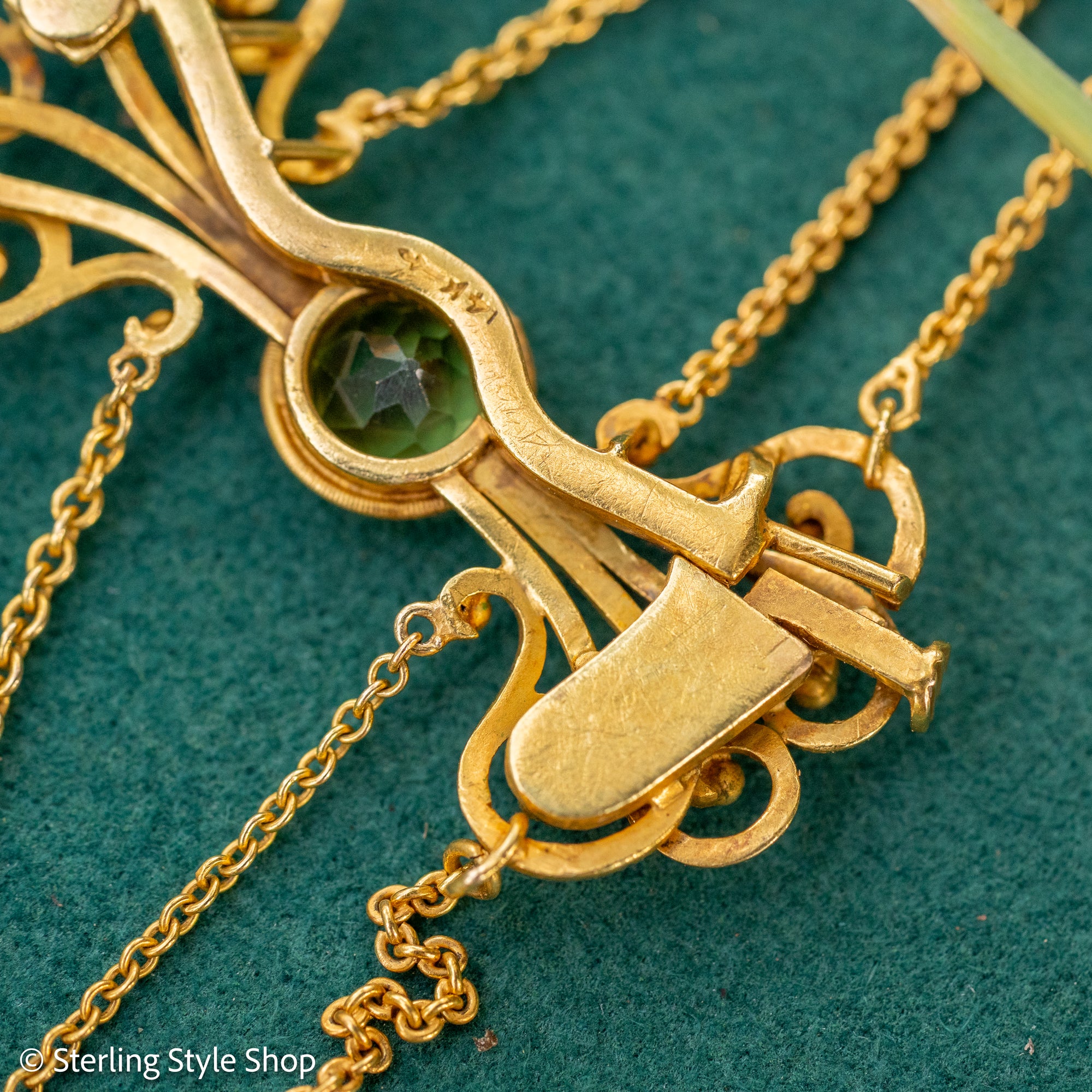 Vintage 14K Gold Festoon Collar Necklace with Peridot &amp; Pearls | XRF Tested | Fine Jewelry