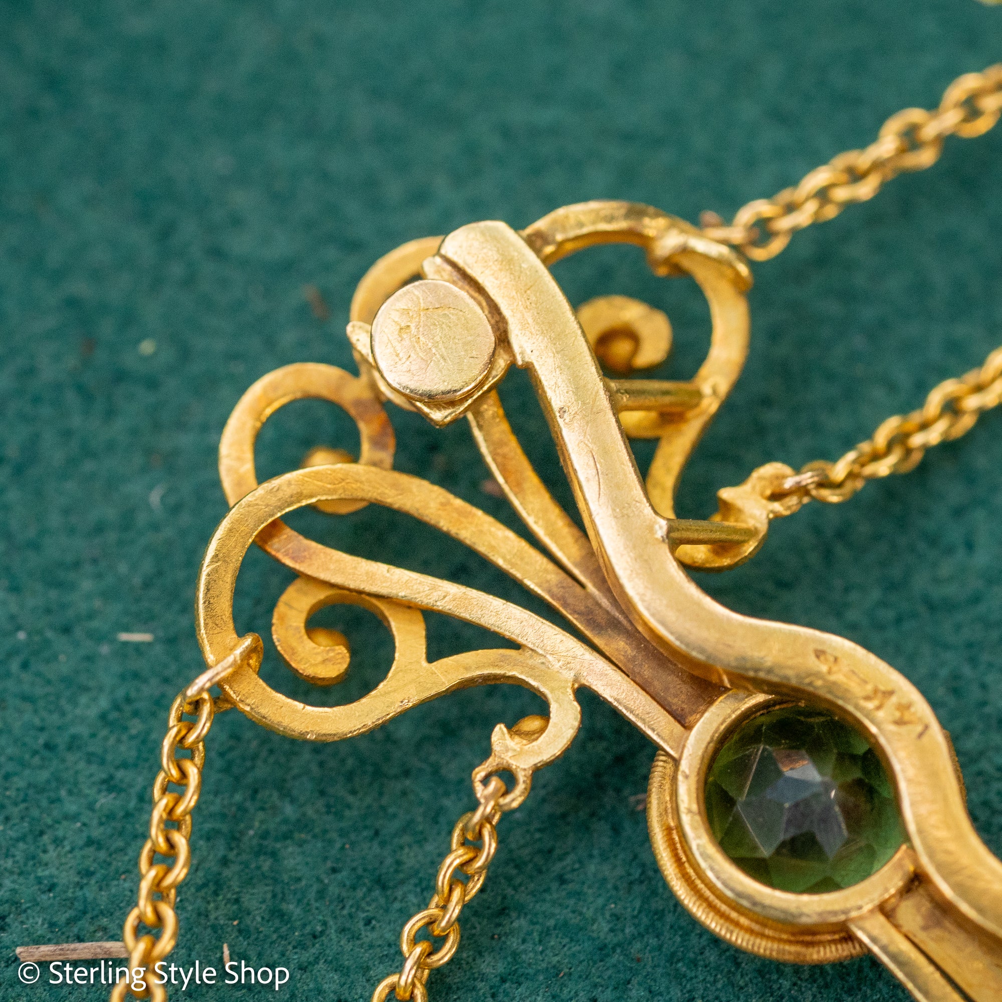 Vintage 14K Gold Festoon Collar Necklace with Peridot &amp; Pearls | XRF Tested | Fine Jewelry