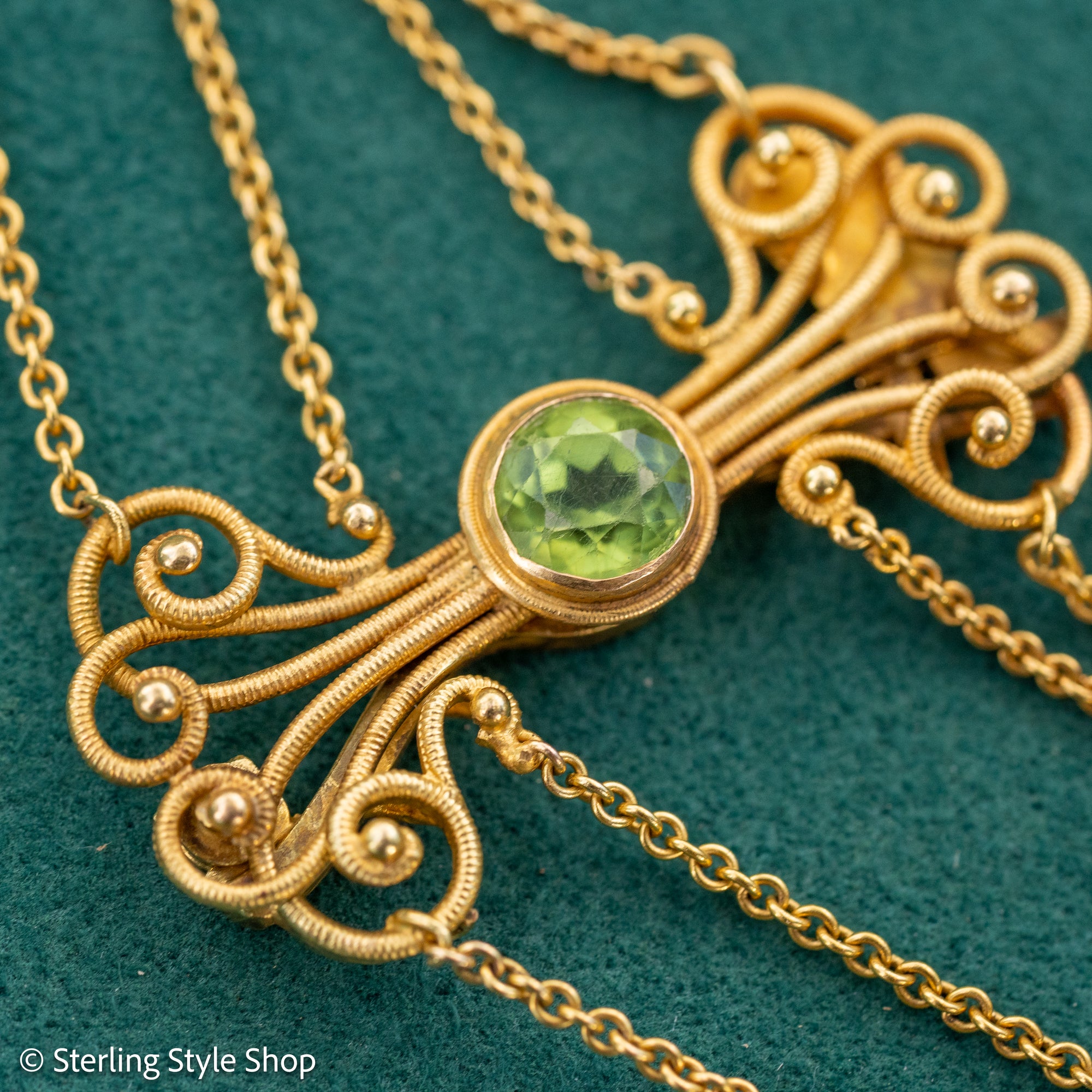 Vintage 14K Gold Festoon Collar Necklace with Peridot &amp; Pearls | XRF Tested | Fine Jewelry