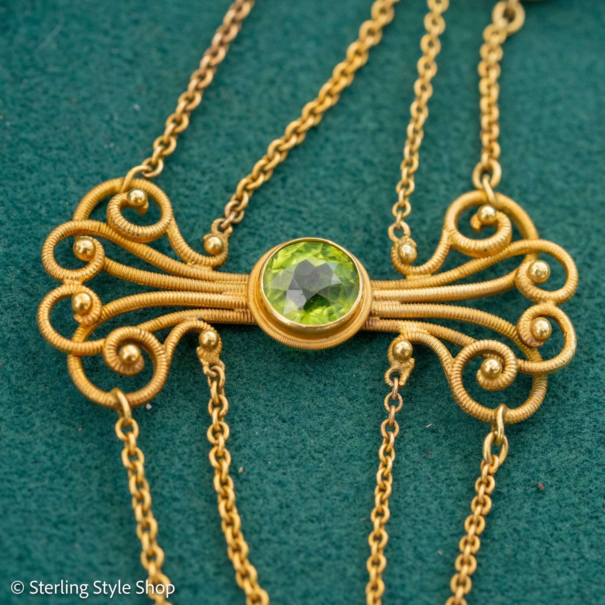 Vintage 14K Gold Festoon Collar Necklace with Peridot &amp; Pearls | XRF Tested | Fine Jewelry