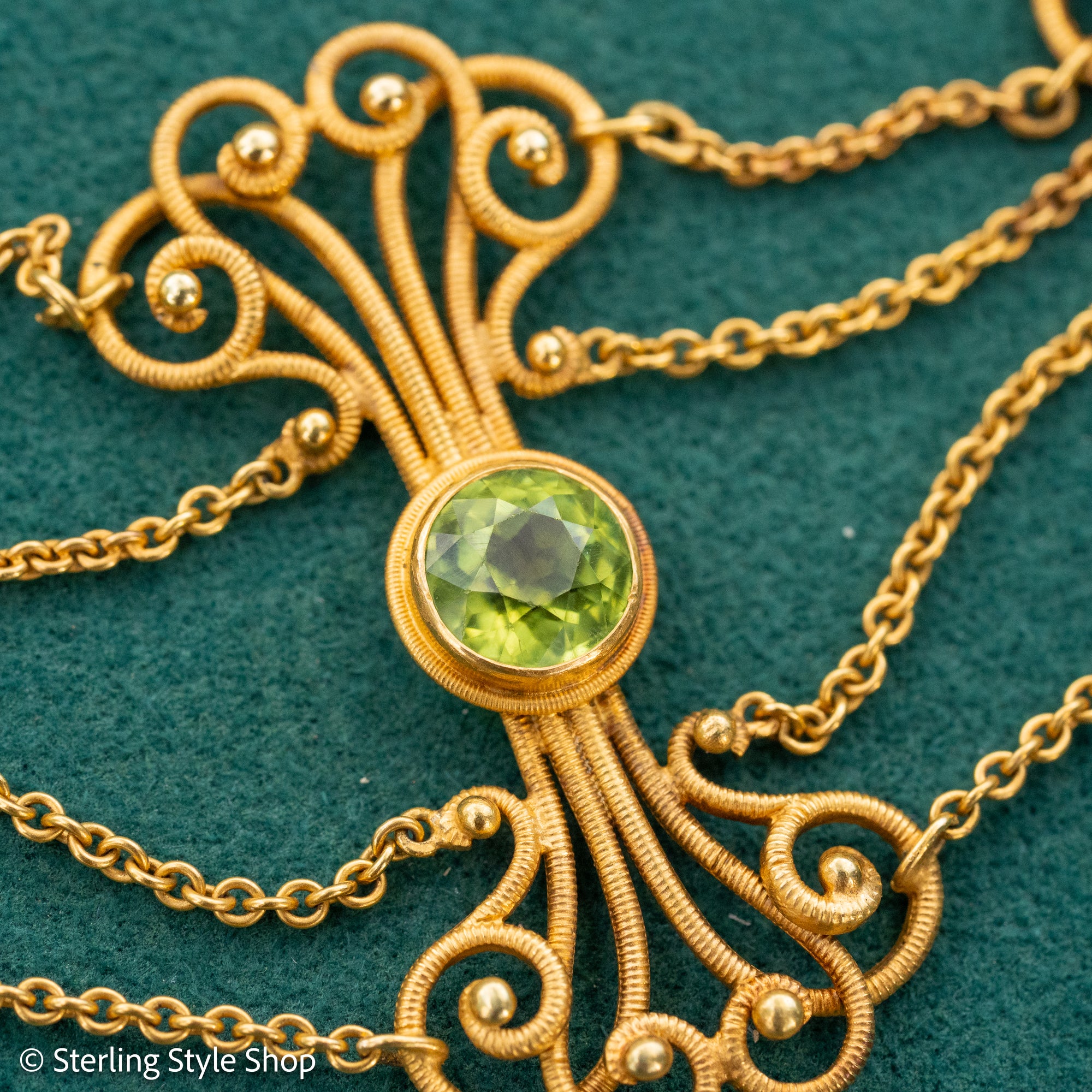 Vintage 14K Gold Festoon Collar Necklace with Peridot &amp; Pearls | XRF Tested | Fine Jewelry