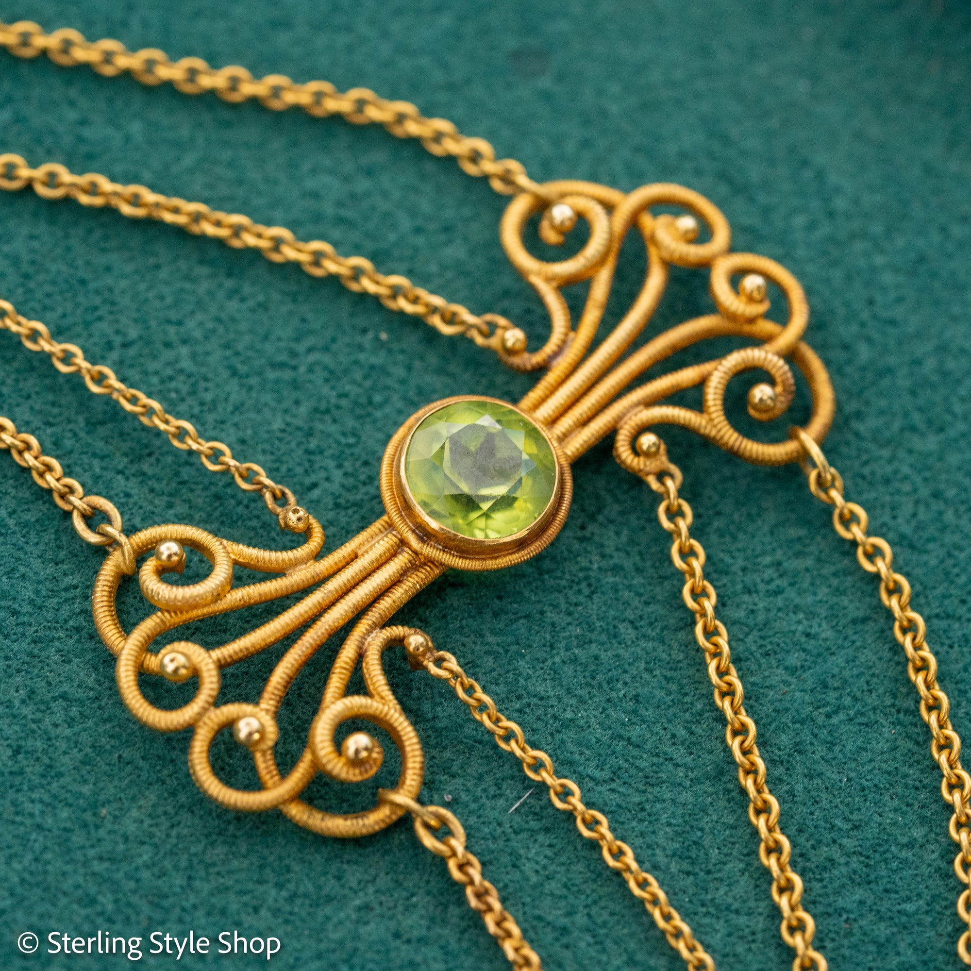 Vintage 14K Gold Festoon Collar Necklace with Peridot &amp; Pearls | XRF Tested | Fine Jewelry