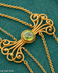 Vintage 14K Gold Festoon Collar Necklace with Peridot & Pearls | XRF Tested | Fine Jewelry