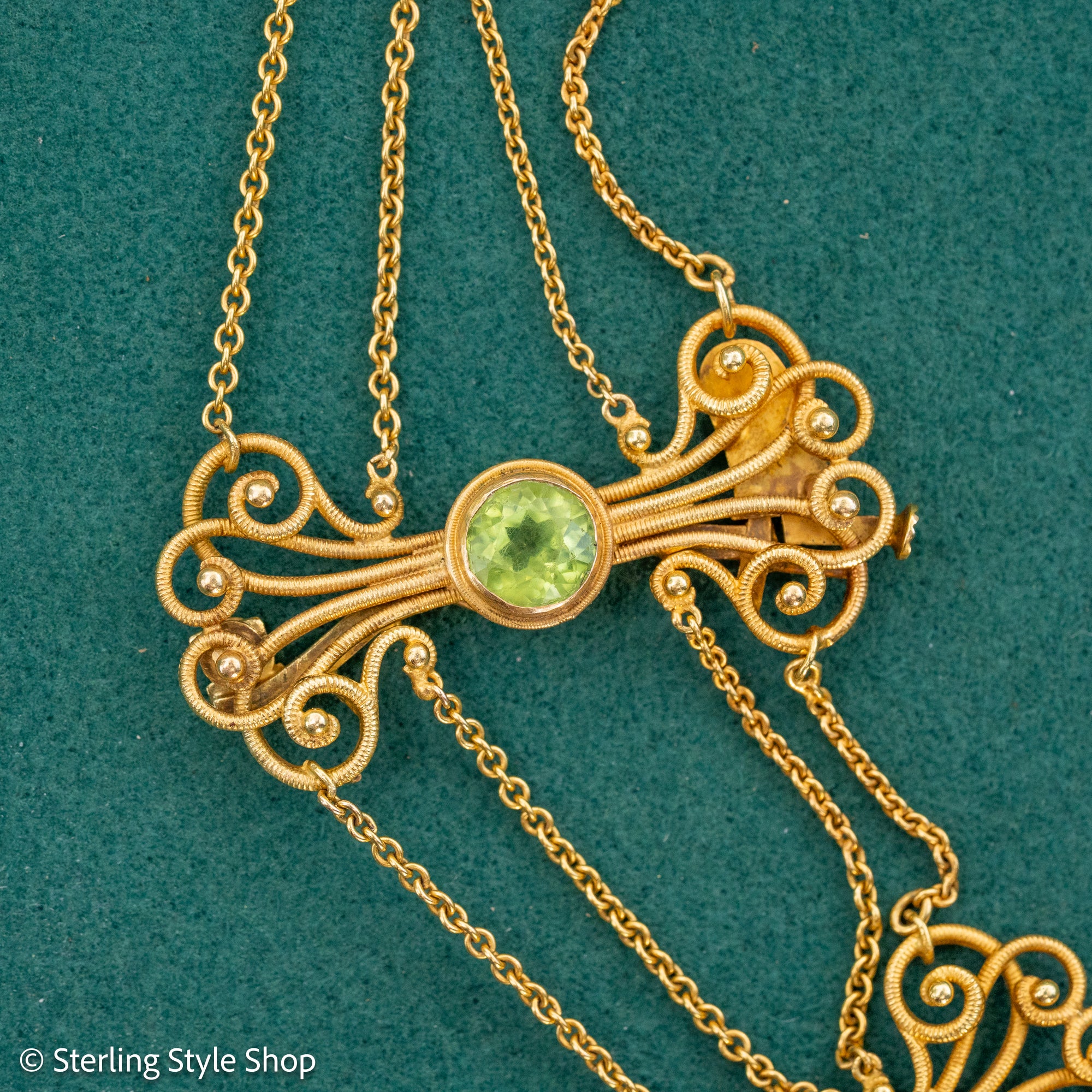 Vintage 14K Gold Festoon Collar Necklace with Peridot &amp; Pearls | XRF Tested | Fine Jewelry