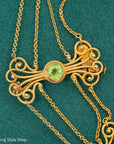 Vintage 14K Gold Festoon Collar Necklace with Peridot & Pearls | XRF Tested | Fine Jewelry