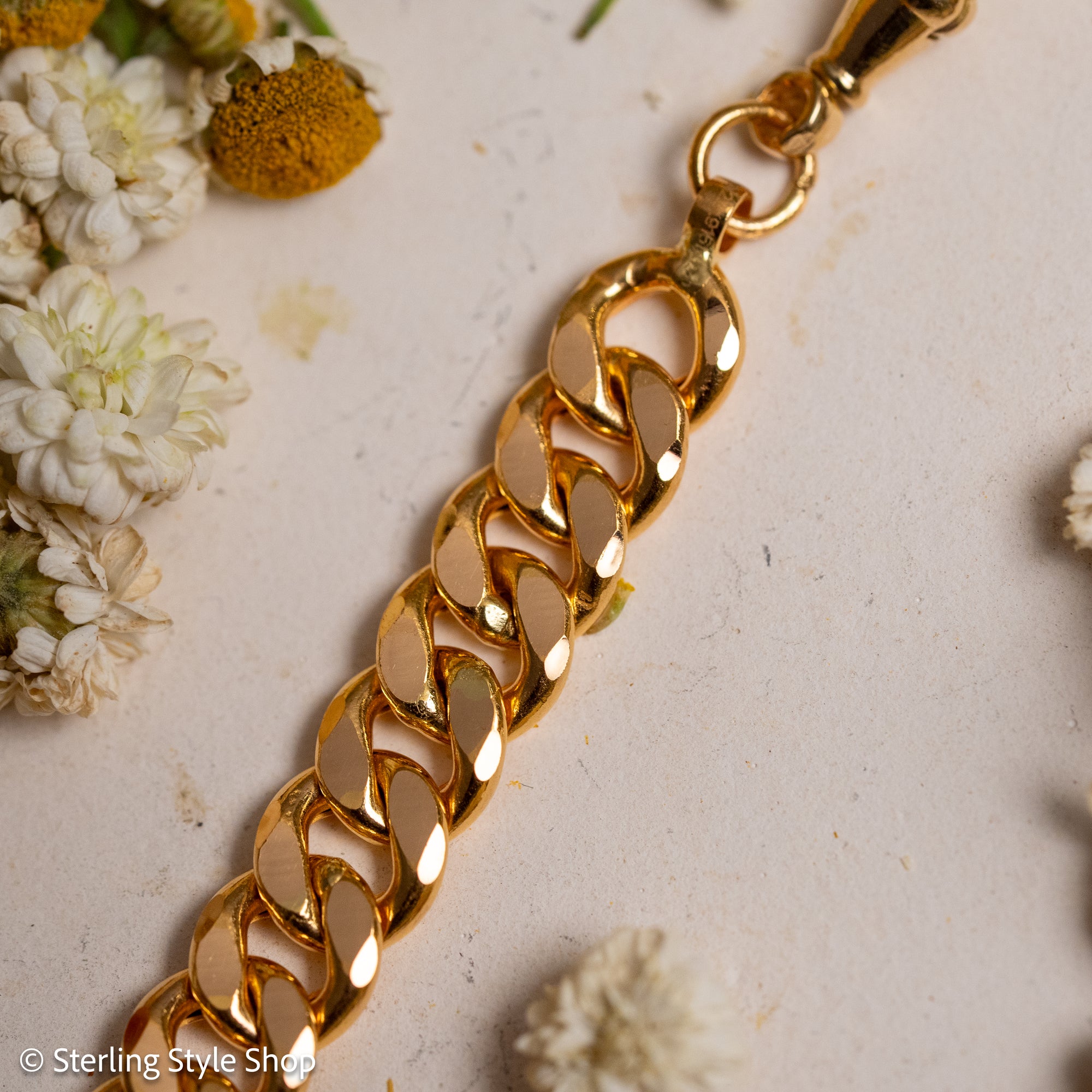 22K Gold Curb Extender with Solid 18K French Dog Clips, 4.5 Inch