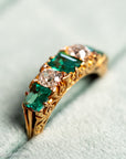 Antique Victorian Emerald Diamond Five Stone Ring, 18k Gold, GIA Colombian No Oil