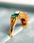 Antique Victorian Emerald Diamond Five Stone Ring, 18k Gold, GIA Colombian No Oil