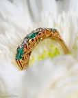 Antique Victorian Emerald Diamond Five Stone Ring, 18k Gold, GIA Colombian No Oil