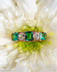 Antique Victorian Emerald Diamond Five Stone Ring, 18k Gold, GIA Colombian No Oil