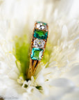 Antique Victorian Emerald Diamond Five Stone Ring, 18k Gold, GIA Colombian No Oil