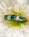 Antique Victorian Emerald Diamond Five Stone Ring, 18k Gold, GIA Colombian No Oil